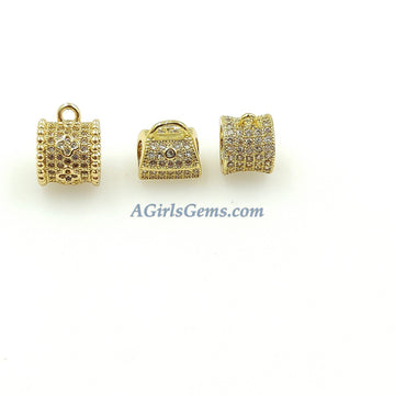 CZ Micro Pave Bail Bead, Gold or Silver Round Connector Tube Charm Pendant Holders #133, Clover Big Large Hole with Loop